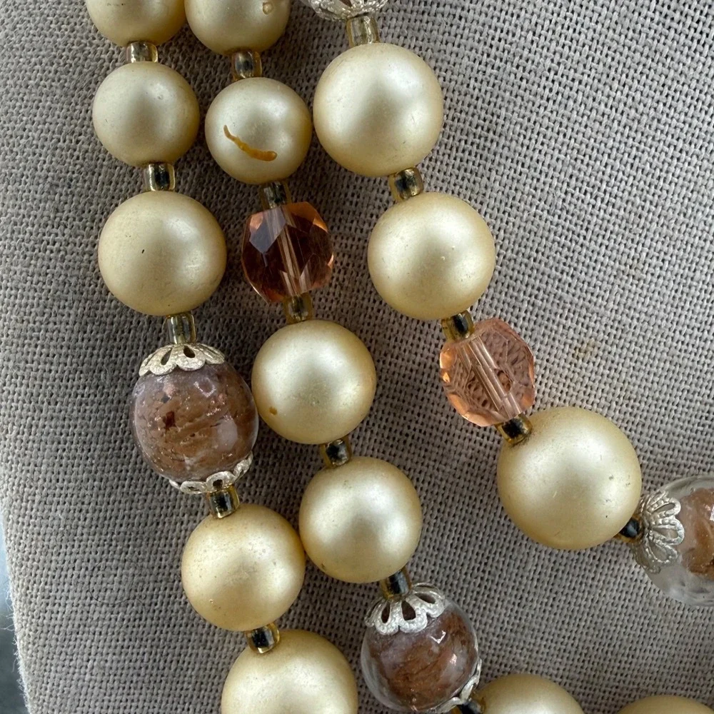 Vintage Layered Necklace Gold Tone Beaded 15